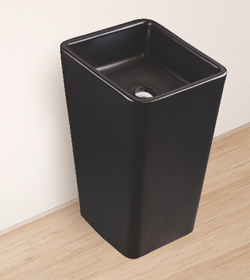 Matt Black Pedestal Floor Mounted Wash Basin – Aquant India